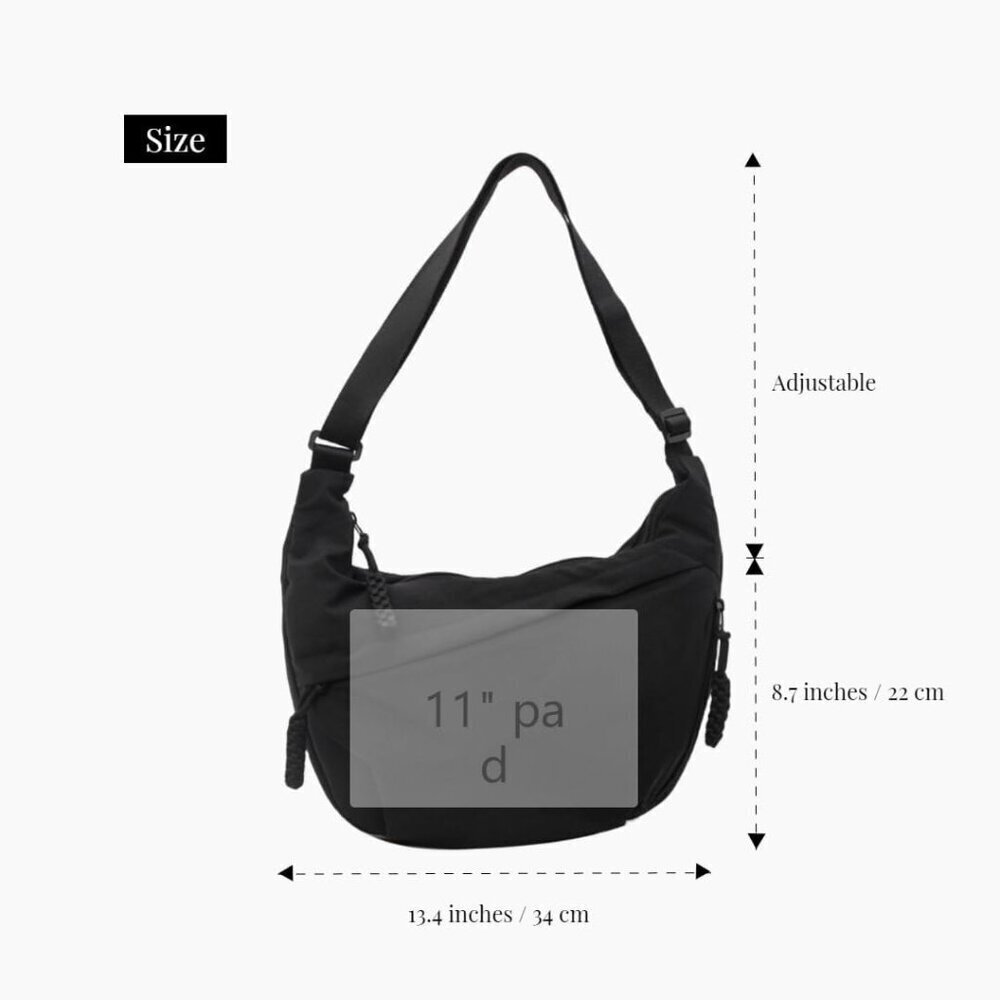 Women Nylon Crossbody Bag Medium Crescent Zipper Purse Over Shoulder Lightweight - Picture 4 of 9